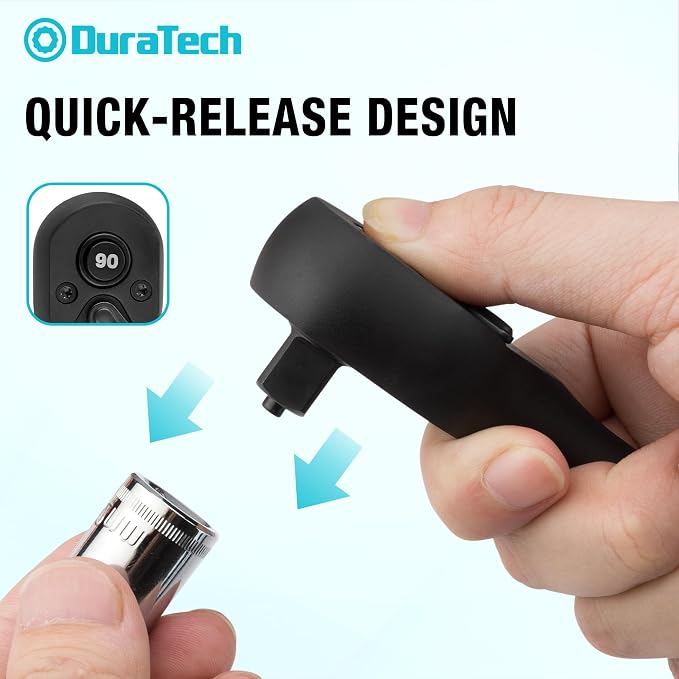 DURATECH 1/4-Inch Drive Ratchet, 90-Tooth Quick-Release Ratchet Wrench | Reversible, Cr-V Made, 4° Swing, Manganese Phosphate Black Finish, Socket Wrench for Men Women Stocking Stuffer for Men Women