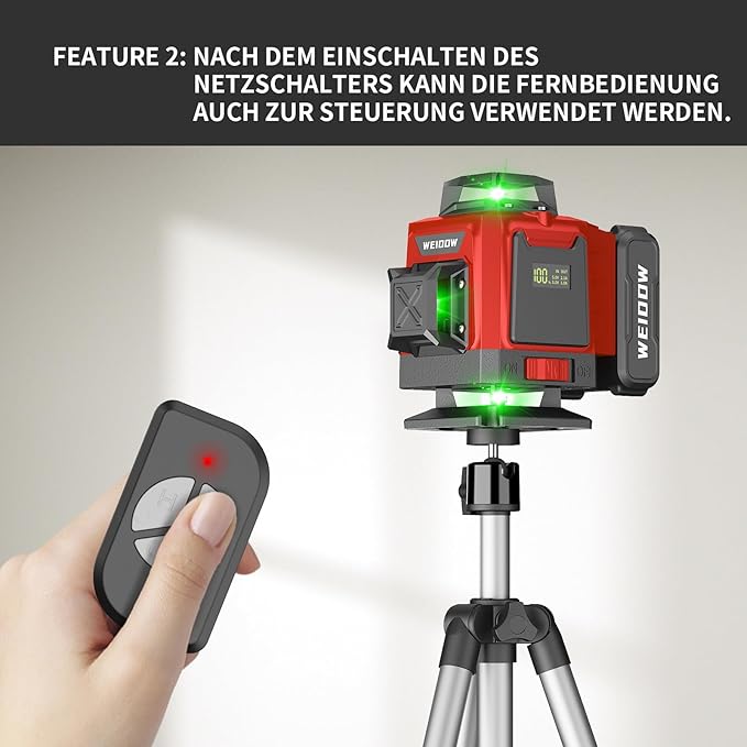 weiddw Laser Level with Tripod, Self Leveling Laser Level 4x360°, Green Line Laser 4D Laser Leveler Tool with 2Pcs Lithium Batteries for Picture Hanging, Tile, Home Renovation, Indoor