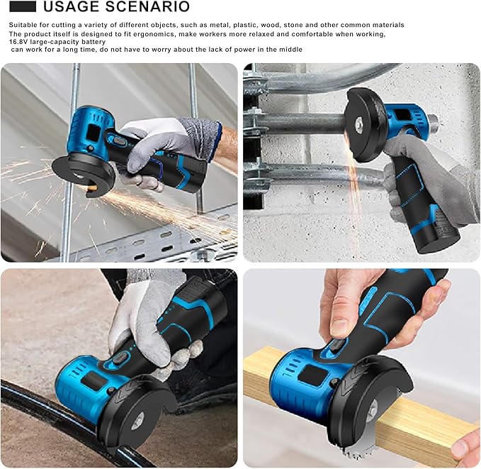 ZFULVO Brushless Cordless Angle Grinder Kit, 19500rpm Mini Electric Angle Grinding Tool with 2x16.8V 2000mAh Battery and 6-Cutting Discs, Grinder Handheld Cutter for Metal Wood