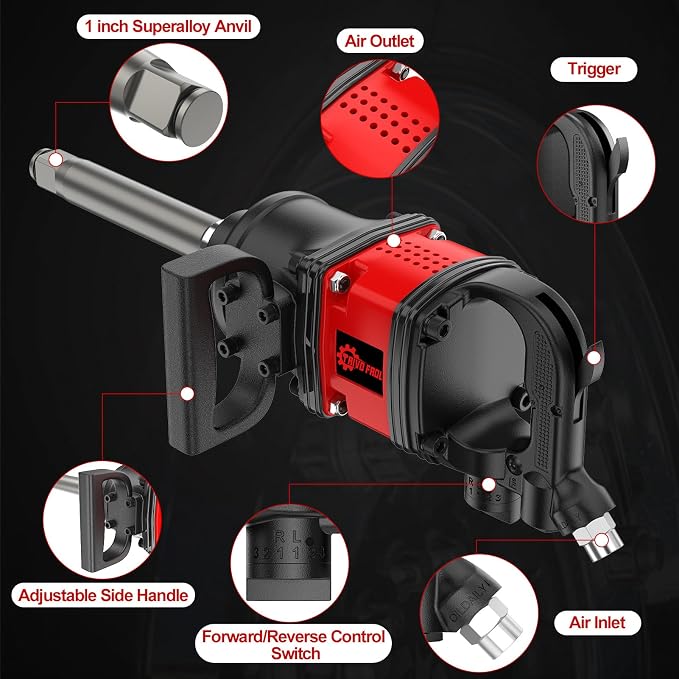 Trivd Frol Air Impact Wrench - 1 Inch Air Impact Gun | Max Torque 3550 Ft-lbs, 5000 RPM Speed, Weight 41 lb, 1" Impact Gun Wrench with 32mm-33mm Sockets for Heavy Duty Repairs