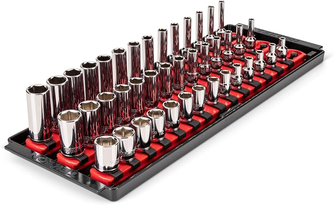 TEKTON 1/4 Inch Drive 6-Point Socket Set, 42-Piece | SHD90120 | (4 - 15 mm), Shallow, Semi-Deep, and Deep, Socket Rail
