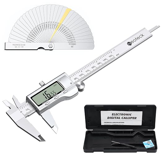 Neoteck 6 inch Digital Caliper and Feeler Gauge Set Stainless Steel LCD Display Digital Caliper Measuring Tool with Fraction/Inch/MM Conversion Used for Inside,Outside Diameter,Depth,Step Measurement