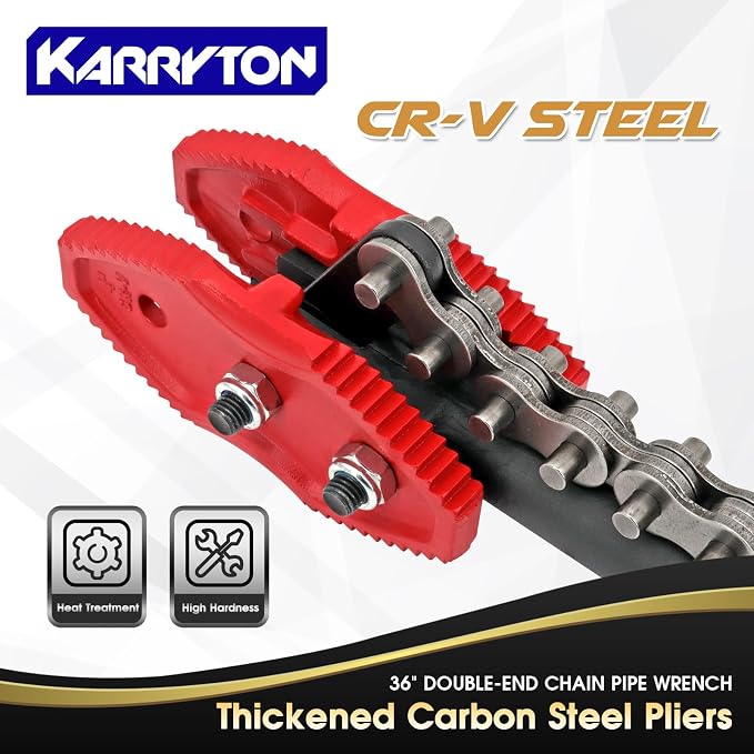 36" Chain Pipe Wrench, Fits 3/4"-4" Pipe Diameters, 28" Chain Length Max Breaking Load 18000LBs, Heavy Duty Chain Tongs for Pipe Installation, Oil Fields Operations and Maintenance
