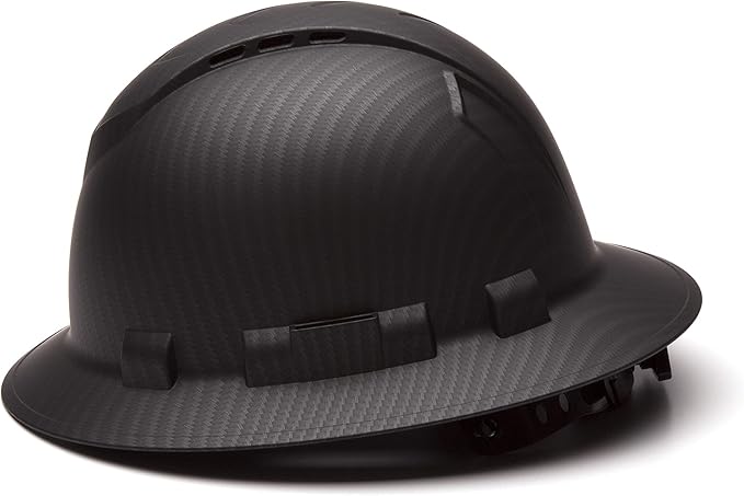 Pyramex Ridgeline Full Brim Hard Hat 4 Point Ratchet Vented Matte Black Graphite Pattern