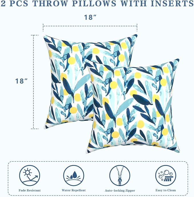 LVTXIII Outdoor/Indoor Throw Pillows, Decorative Throw Pillows with Inserts, 18"x18" Square Pillows for Bed, Couch, Sofa and Patio Furniture (Set of 2, Leaves Multi)