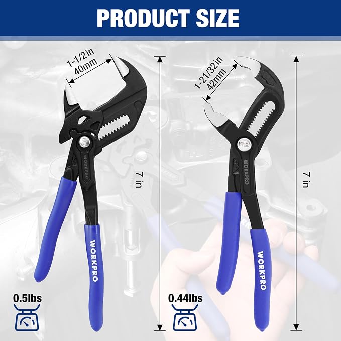 WORKPRO 2 PCS 7-Inch Pliers Wrench & Groove Joint Pliers Set, Quick Adjust | CR-V Steel, Smooth Jaw & V-Jaw, Upgraded Wide Opening, Soft Grip - for Plumbing, Pipe Fittings, Household Repairs