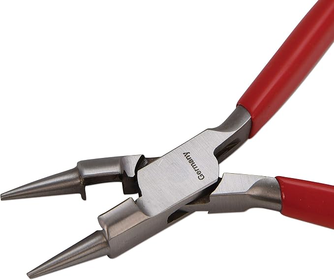 The Beadsmith Platinum Series German Combination Round Nose Pliers and Cutter (Rosary Pliers), 5.5 inches (140mm) with Polished Steel Head, red PVC Comfort Grip Handle, and no Spring