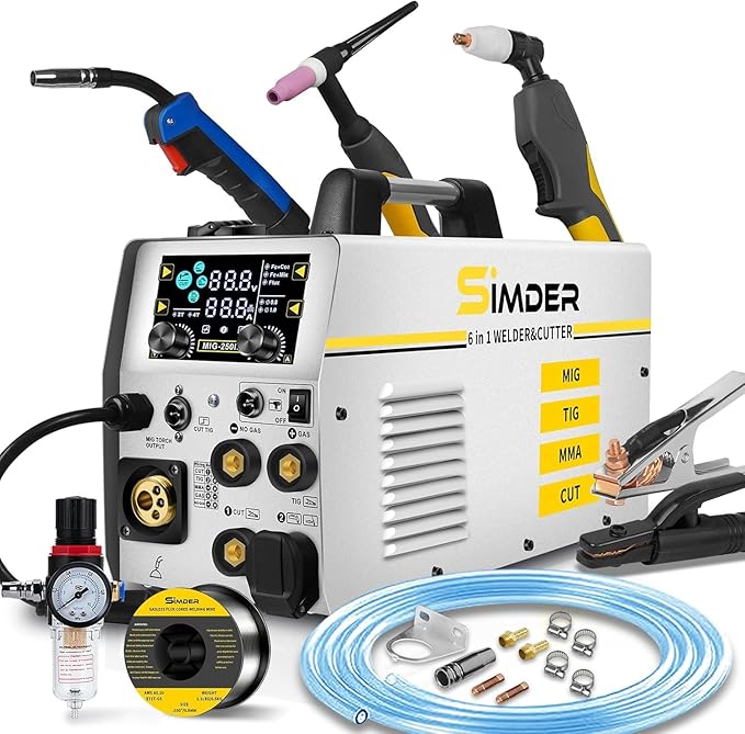 SSimder 6-in-1 MIG Welder & Plasma Cutter 160A Gas MIG/Flux Core/Lift TIG/Stick/Cut Combo 110V 220V 35A Air Cutting for Auto Repair DIY & Small Workshop