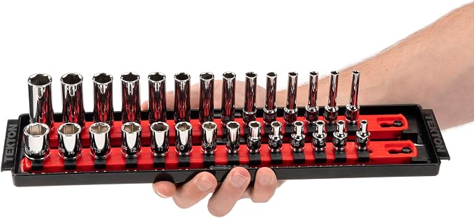 TEKTON 1/4 Inch Drive 6-Point Socket Set, 50-Piece | SHD90215 | (5/32 - 9/16 in., 4 - 15 mm), Shallow and Deep, Socket Rail
