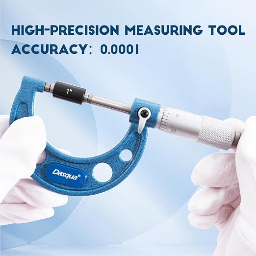 Dasqua Outside Micrometer, 1-2 inch Range, 0.0001" Accuracy Industrial Tools, Carbide-Tipped, Stainless Steel Precision Machinist Tools