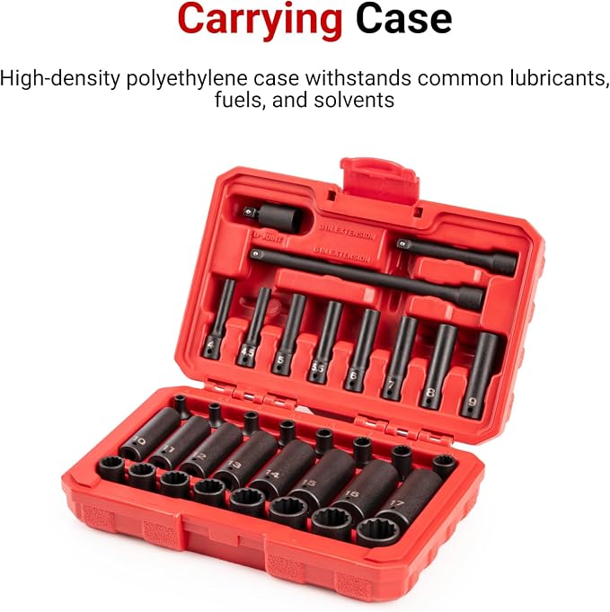 TEKTON 1/4 Inch Drive Impact Socket Set, 35-Piece | SID90405 | (4 - 17 mm), Shallow and Deep, 12-Point, Case