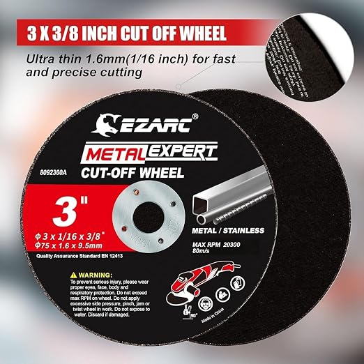 EZARC Cut Off Wheels 25 Pack, 3” x 1/16” x 3/8” Cutting Wheel, Metal & Stainless Steel Cutting Disc for Die Grinder