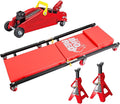 Big RED AT82040R Torin Hydraulic Trolley Floor Service/Floor Combo with 2 Jack Stands and Rolling Garage/Shop Creeper, 2 Ton (4,000 lb) Capacity, Red