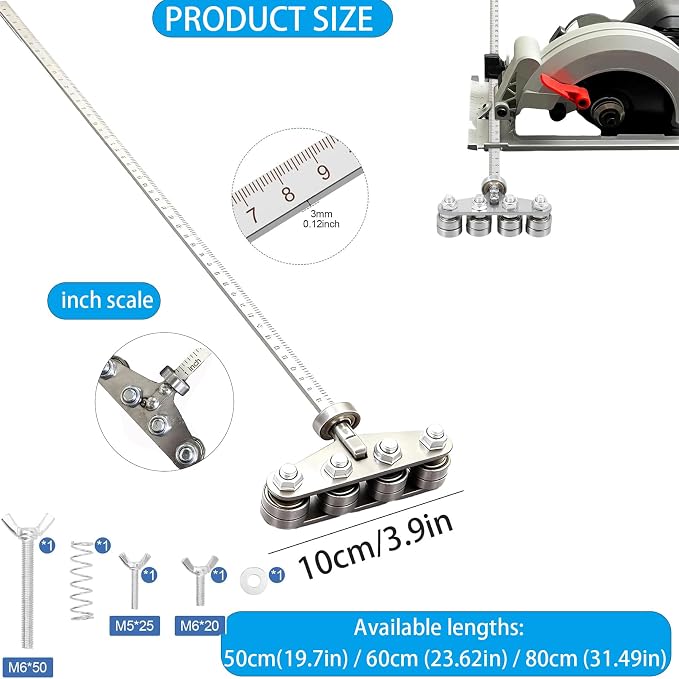 Circular Saw Guide Rail, 31.5in Positioning Calipers for Circular Saw, Stainless Steel Rip Cut Circular Saw Guide, Adjustable Guide Rail for Woodworking Positioning Cutting