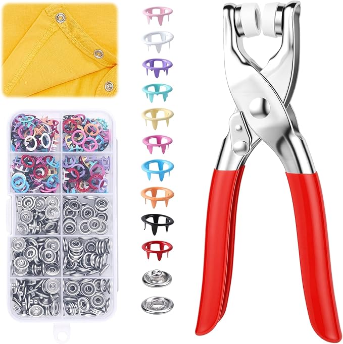 Snap Button Kit with 100pcs Press Pliers Fastener Tool,Colorful Five Claw Buckle Installation Plier Tool Set, Sewing Button Snaps for DIY Crafts, Clothing & Sewing Projects