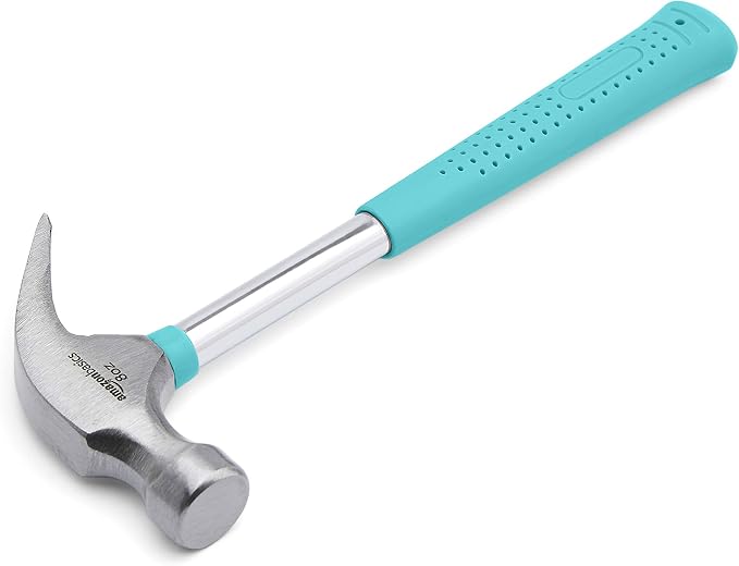 Amazon Basics 8 oz Claw Hammer with Shock Reduction, No-Slip Grip, Turquoise
