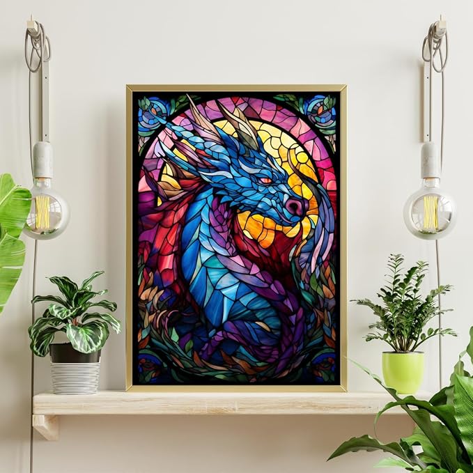 Stained Glass Dragon Jigsaw Puzzle 300/500/1000 Piece (300pc (28×40cm))