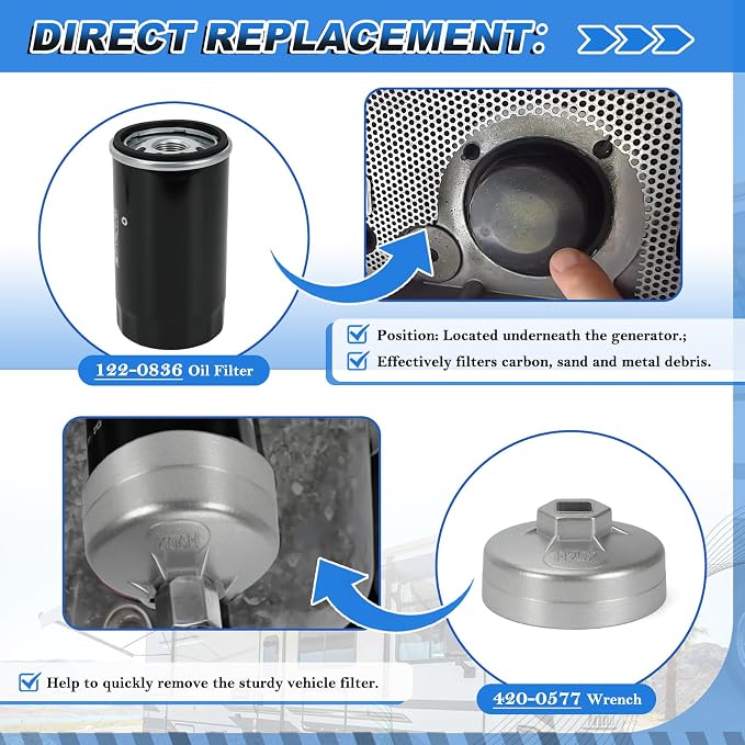 Oil Change Tune Up Kit Includes 122-0836 Oil Filter, 140-3116 Air Filter, 149-2341-01 Fuel Filter, 167-1638 Spark Plug, Fit For Onan RV QG Generators 5500 7000,HGJAA HGJAB HGJAC Maintenance Kit
