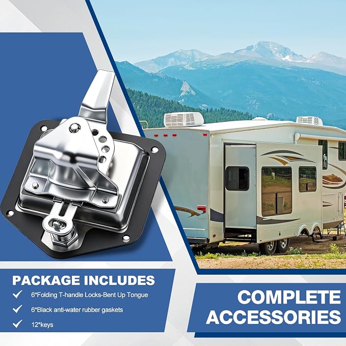 8 Pcs Stainless Steel Car Trailer Door Latch Toolbox Latch T-Handle Paddle Lock with Keys and Gasket for Rv Camper Truck Trailer Vehicles Door Tool Box Replacement