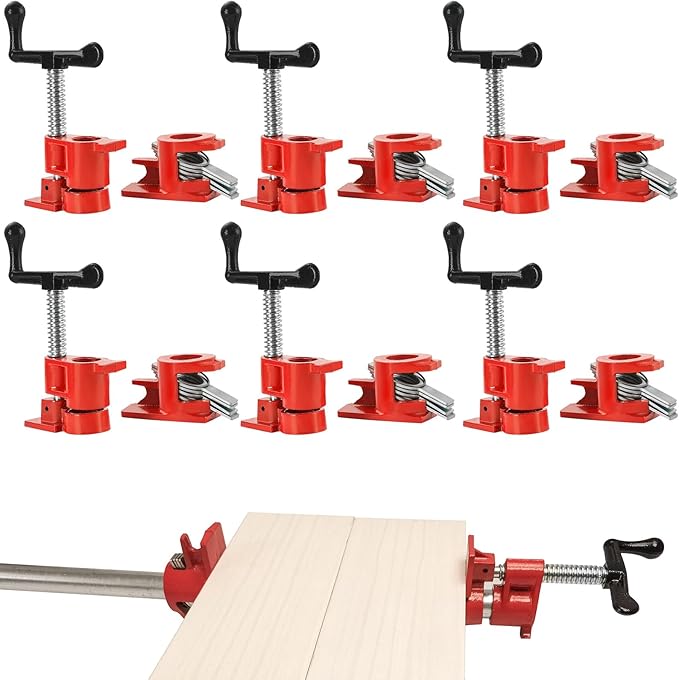 Wood Gluing Pipe Clamp Set, Heavy Duty Cast Iron Quick Release Pipe Clamps for Woodworking, Pipe Clamps Quick Release for Woodworking, Carpentry, Home Improvement, and DIY Projects (6, 3/4")