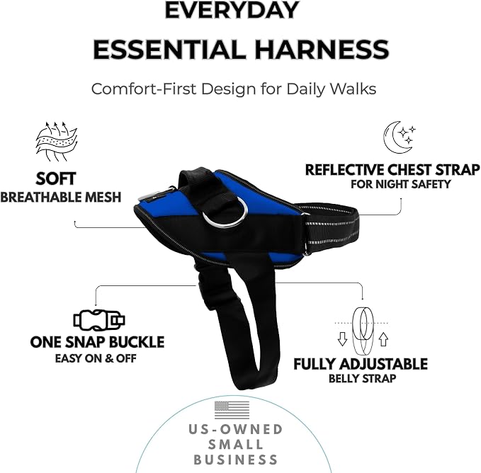 ShawnCo Essential Dog Harness, No-Pull Pet Vest (Electric Blue,L) | 3 Leash Clips, Easy On, No-Choke, Reflective, Adjustable Fit, Padded Comfort, Control Handle, For Small, Medium & Large Dogs