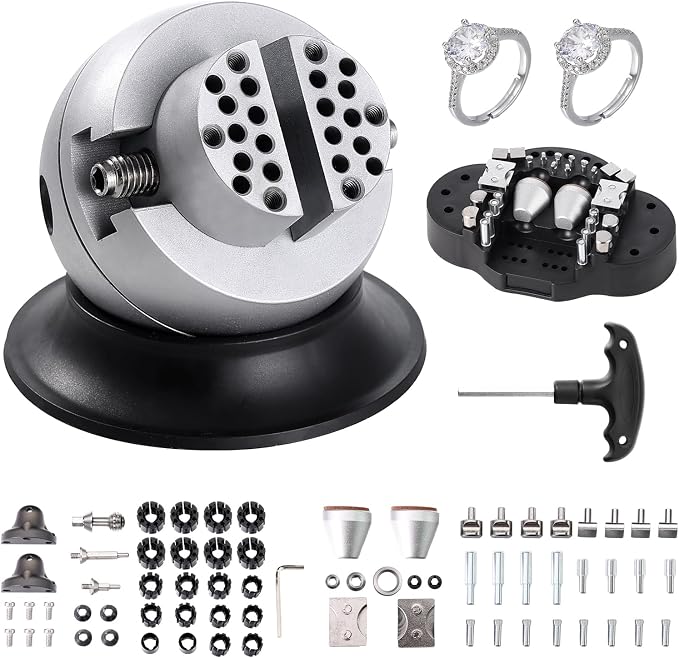 VEVOR Ball Vise, 3" Engraving Setting Tool, 360° Rotation Engraving Block Vise, 70 PCS Attachment Jewelry Engraving Block Tools Standard Block for Gemstone Inlay and Small-Scale Engraving