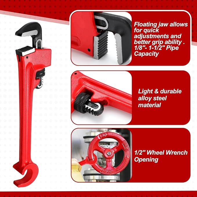 Lasnten 2 Pcs Double Ended Valve Wrench Pipe and Valve Wrench Refinery Wheels Pipe Capacity for Protecting from Damage (8 Inch and 10 Inch)