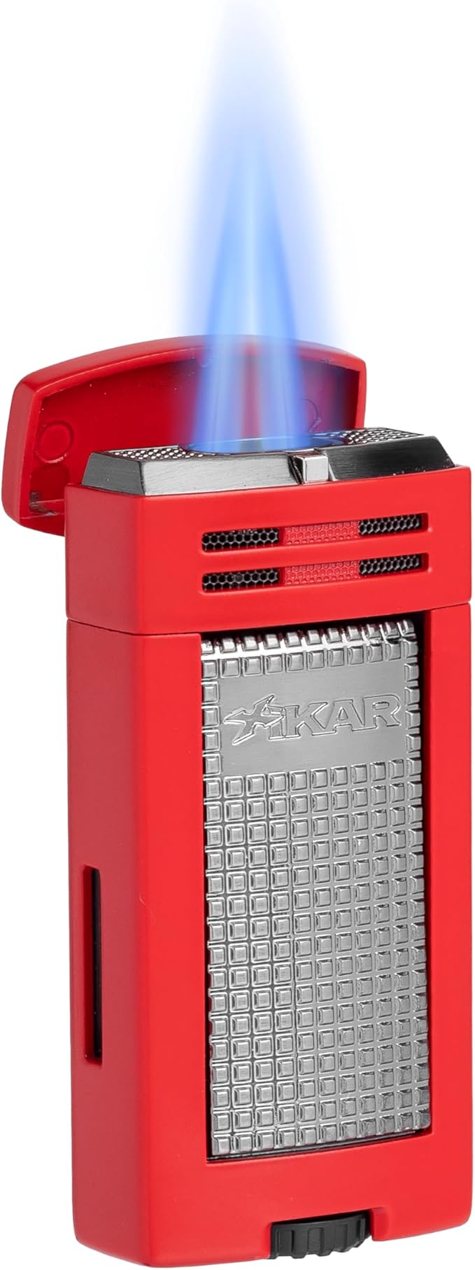 XIKAR® Ion Double-Jet Flame Cigar Lighter. with Textured Trigger Button and a Safety Mechanism. (Red)