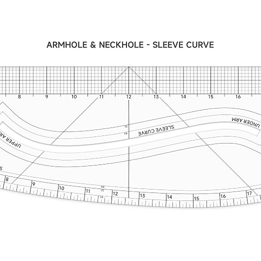 KEARING Patented Imperial Pattern Master Designer Ruler - Multi-Purpose, Side Curve, Armhole & Neckhole, Sleeve Curve, Upper & Under Arm for Sewing, Design, Quilting, Dressmaking