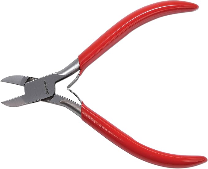 The Beadsmith Platinum Series German Semi-Flush Sidecutter, 4.75 inches (120mm) with Polished Steel Head, red PVC Comfort Grip Handle and Double-Leaf Spring, Tool for Jewelry Making