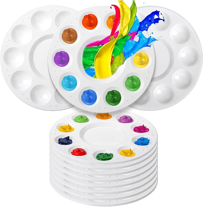 Mr. Pen- Round Paint Tray Palettes, 8 Pack, Plastic White Palettes for Students, Kids, Paint Holder, DIY Craft Class, Painting