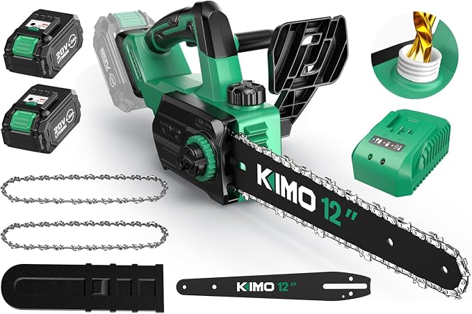 KIMO Brushless Electric Chainsaw Cordless, 4.0Ah Battery & Fast Charger, Handheld Chain Saw with Auto Oiler, Battery Powered Chainsaw Electric for Tree Trimming, 34 FT/S Cutting Speed