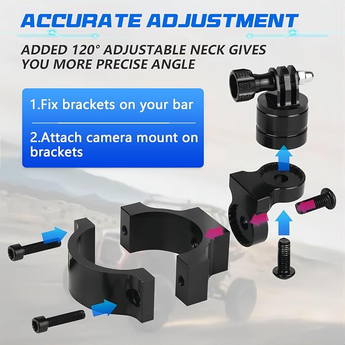 Chelhead Camera Mount Holder UTV ATV Fit for GoPro Hero, SJ, DJL, Insta360