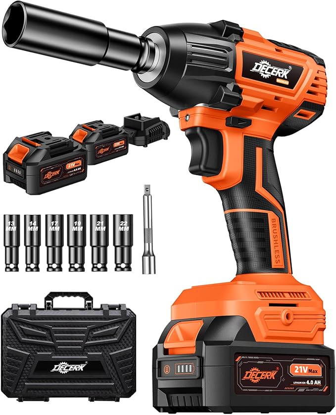 DECERK 400Nm Compact Impact Wrench - Precision Torque for DIY, Bicycle Repair & Furniture Assembly [4000mAh Dual Batteries] [1/2 Inch Driver] [21V MAX] Brushless, Cordless, Electric, Power, Gun
