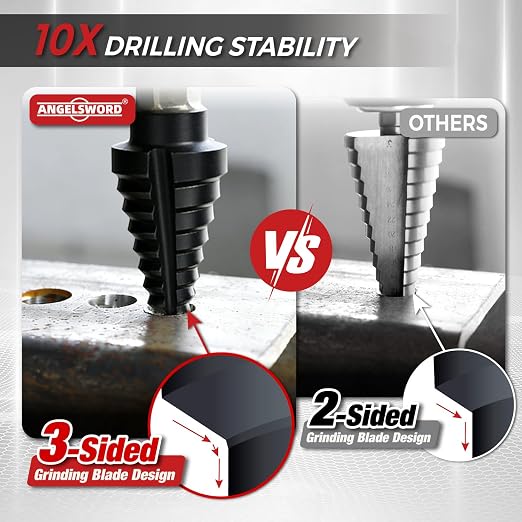 ANGELSWORD Step Drill Bits, 50 Sizes, 5PCS M35 TiAlN Coated Step Drill Bit Set for Stainless Steel, High Carbon Steel, Hard Material and Sheet Metal, with Aluminum Case