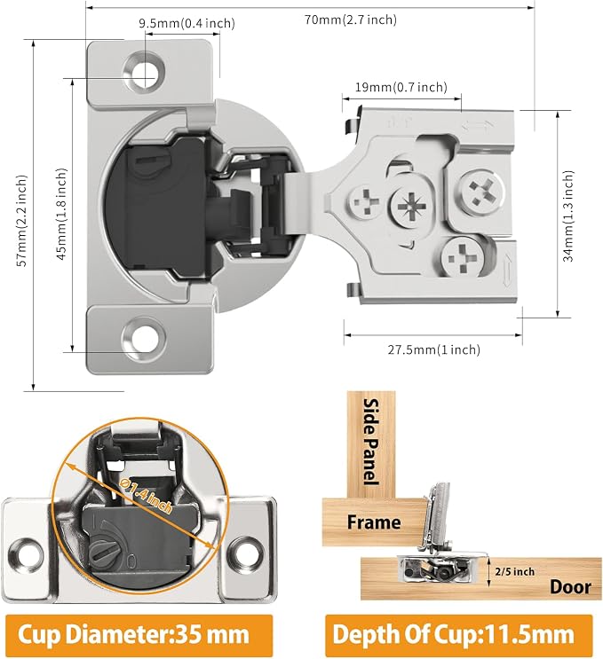 Chibery 50 Pack 3/8" Overlay 4D Soft Close Concealed Hinges for Face Frame Door, Adjustable Closing Speed, Smooth Slow Self Close Hinges, Satin Nickel, 105° Open Angle Stainless Steel Cabinet Hinges