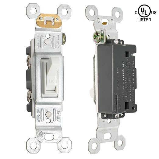 Baomain 2-Pack 15 Amp Toggle Light Switch, Single Pole, Residential/Commercial Grade, On/Off Switch, Glossy White, UL Certified
