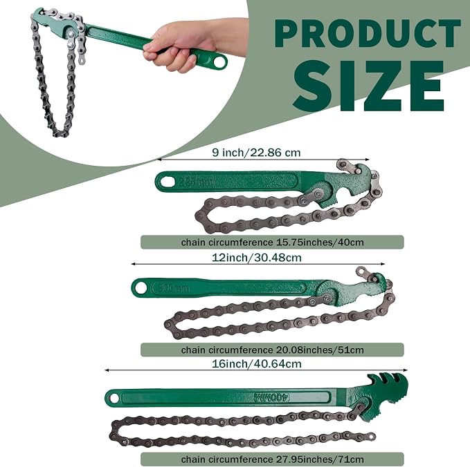 6 Pcs Large Reversible Chain 12 Inch 16 Inch 9 Inch Adjustable Heavy Duty Chain Wrenches Oil Filter Wrench Sturdy Carbon Steel Pipe Fittings Spanner Tool for Ratcheting Universal
