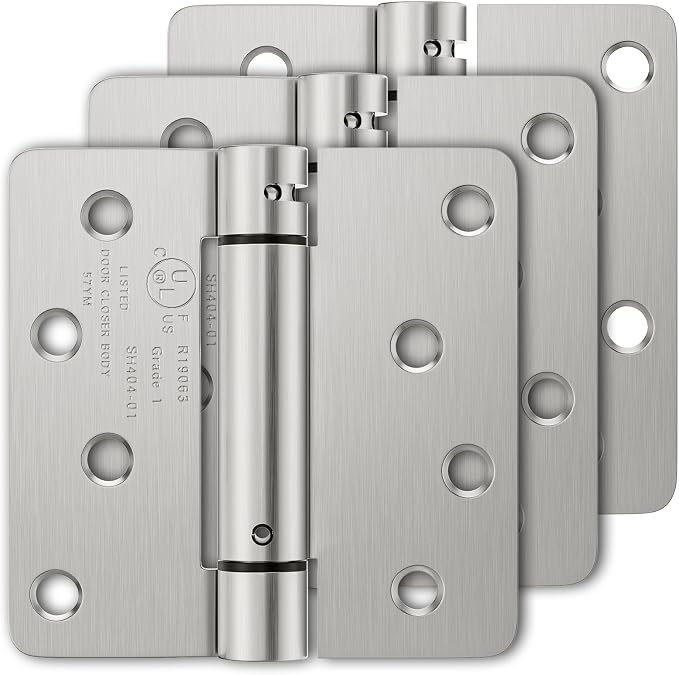 Luxbaro 3 Pack Self Closing Door Hinges, 4 Inch Spring Loaded Door Hinges, Adjustable Tension for Garage, Front Door, Back Door, for Left and Right Hand Door, 1/4'' Radius Corners, UL Listed