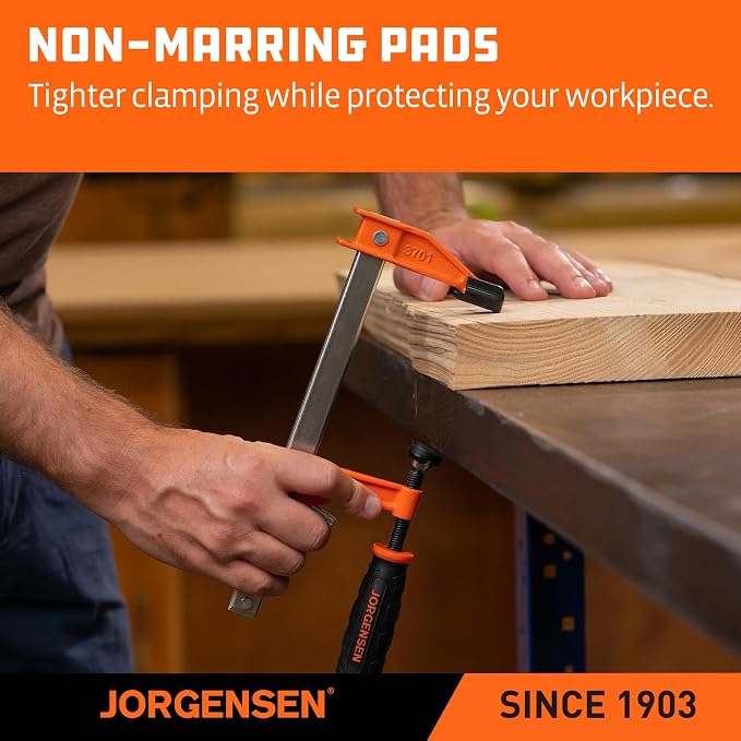 Jorgensen 6-Inch Bar Clamp Set, Medium Duty Steel Bar Clamps for Woodworking, Wood Clamps with 600 lbs Load Limit, 2-Pack