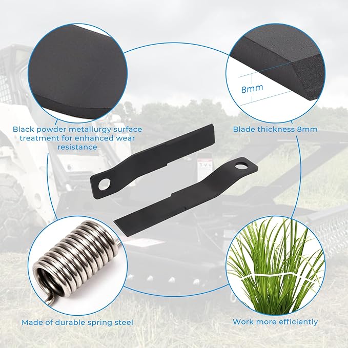 Brush Hog Cutter Cutting Blades Replacement for Skid Steer Brush Cutter Lawn Brush Mower Head Blade Rotary Cutter 2Pcs 8mm Thickness Spring Steel