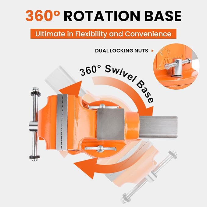 Forward Bench Vise 8 Inch Ductile Iron Bench Vice with 360 Degree Swivel Base and Channel Steel Guide Bar 30808 (8")