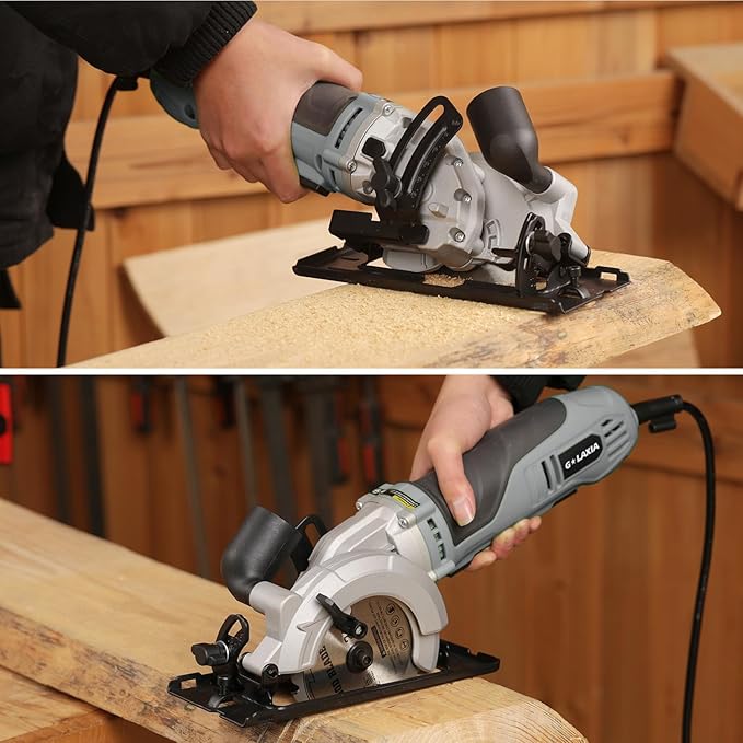 710W Mini Circular Saw, 5200RPM 6Amp Corded Compact Saw with 4-1/2" 24T TCT & 60T HSS Blade, Parallel Guide Ruler, Allen Wrench, Vacuum Adapter, Max Cutting Depth 1-2/3"(90°) 1''(45°)