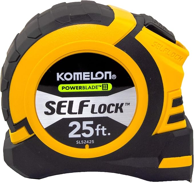 Komelon 25' x 1.06" Self-Lock Powerblade II Tape Measure, Yellow/Black, SL52425