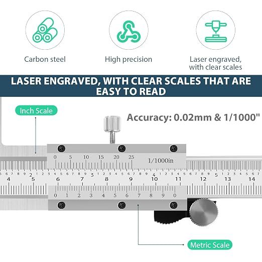 Inside Groove Vernier Caliper with Upper Jaw and 3" Lower Jaw, Inside Diameter Measuring Tools 9-150mm/6 Inch Range,0.01mm/ 0.005" Resolution,Imperial/Metric, Carbon Steel (6 Inch/ 150mm)