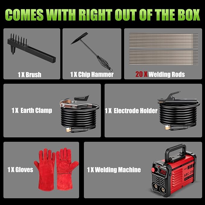 Hpoouo 200Amp 20PCS Rods Stick Welder, Super MINI Portable Welding Machine, IGBT Inverter Welder Machine 110V with Hot Start Arc Force Anti-Stick, for 1/16"-1/8" Rod ARC Welder, 2 Chip Hammers (Red)