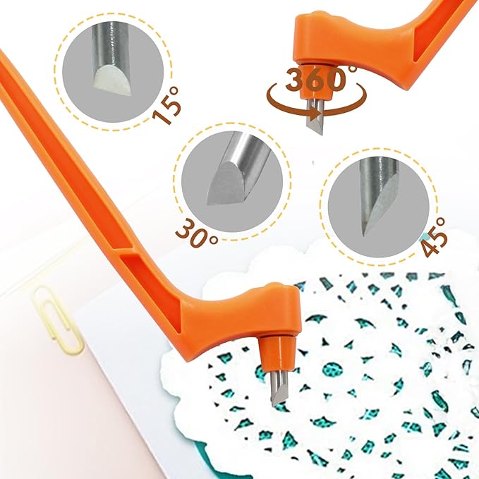 Craft Cutting Tools Pen, Craft Cutting Knives with 3 different 360 Degree Rotating Blades Stainless Steel Cutter Pen for Stencils Scrapbooks DIY Crafts (Orange)