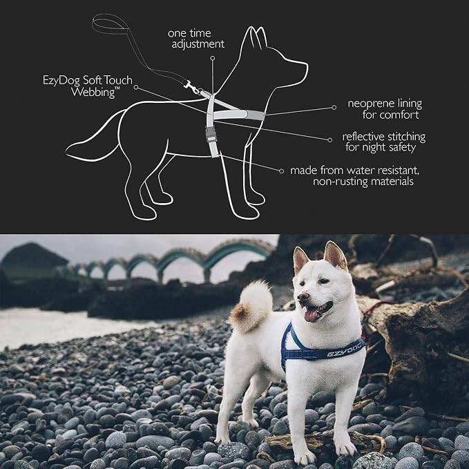 EzyDog Quick Fit Dog Harness, Soft Neoprene Padding - XX-Small, Blue | Fast One-Click Buckle, Adjustable Fit, Strong Reinforced Materials, Reflective Stitching, No Pull Dog Harness, Easy Walking