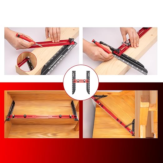 Stair Tread Template Tool, Stair Gauge Set Shelf Layout Measuring Scribe Tool for Stairs, Risers, Partitions, Self and Cutting Drywall - Red