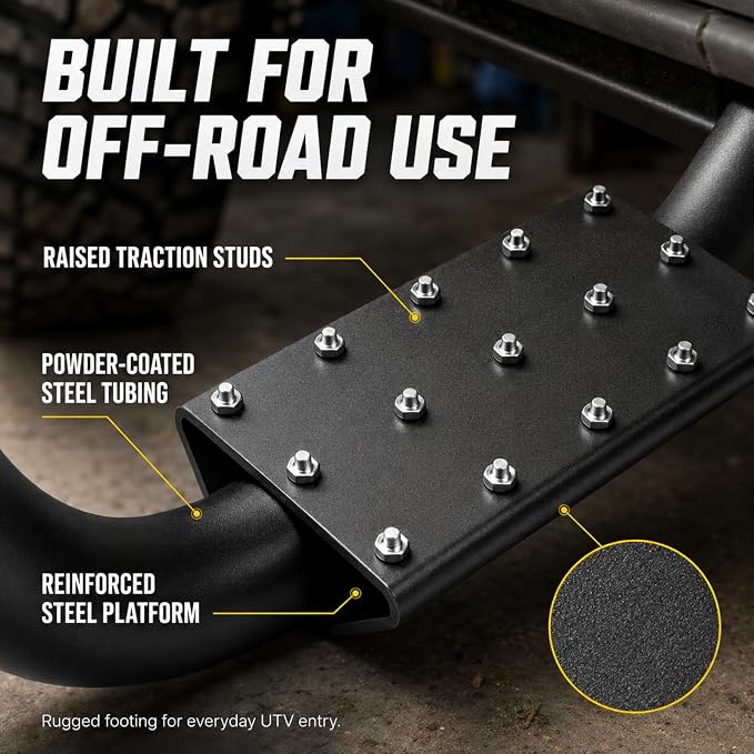 JERBOR Heavy-Duty UTV Nerf Bar Step, Clamp-On for 1.75-Inch Round Tubes
